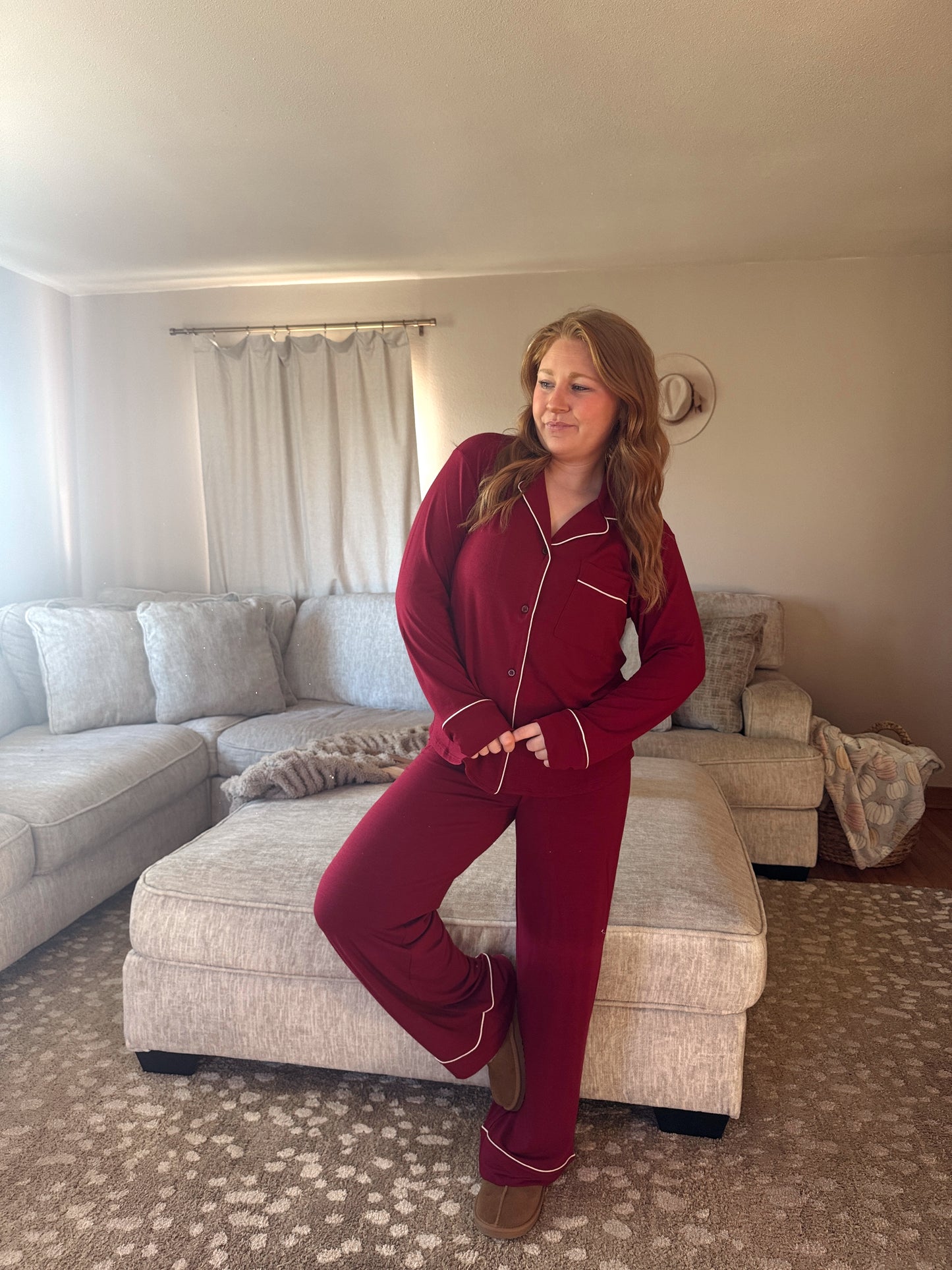 Long Sleeve Pjs - Burgundy