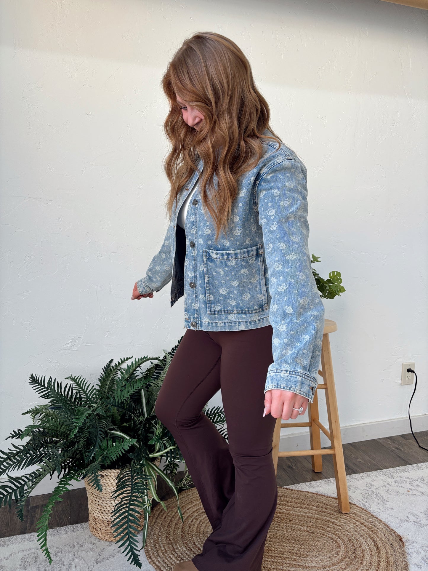 Washed Floral Denim Jacket