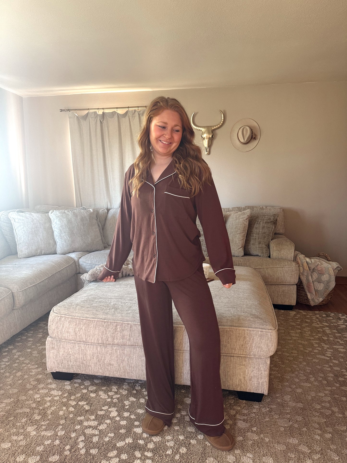 Long Sleeve Pjs - Brown