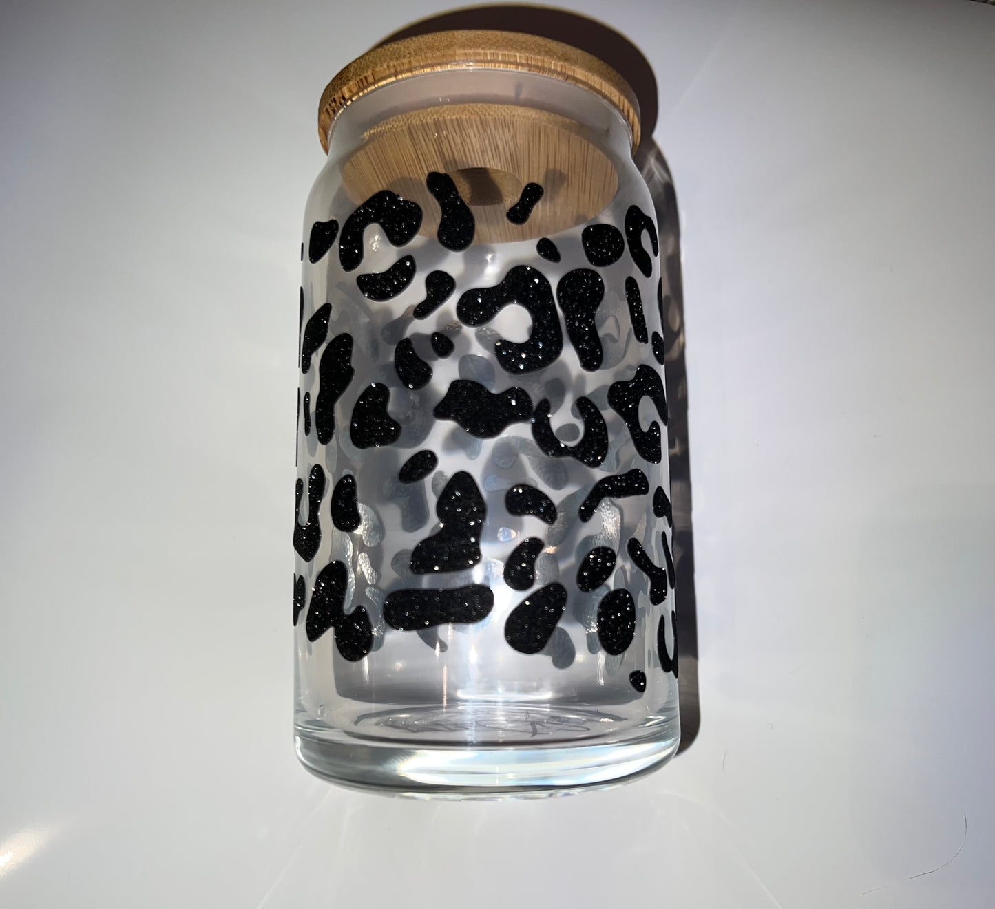 Sparkly Cheetah Print Beer Can Glass