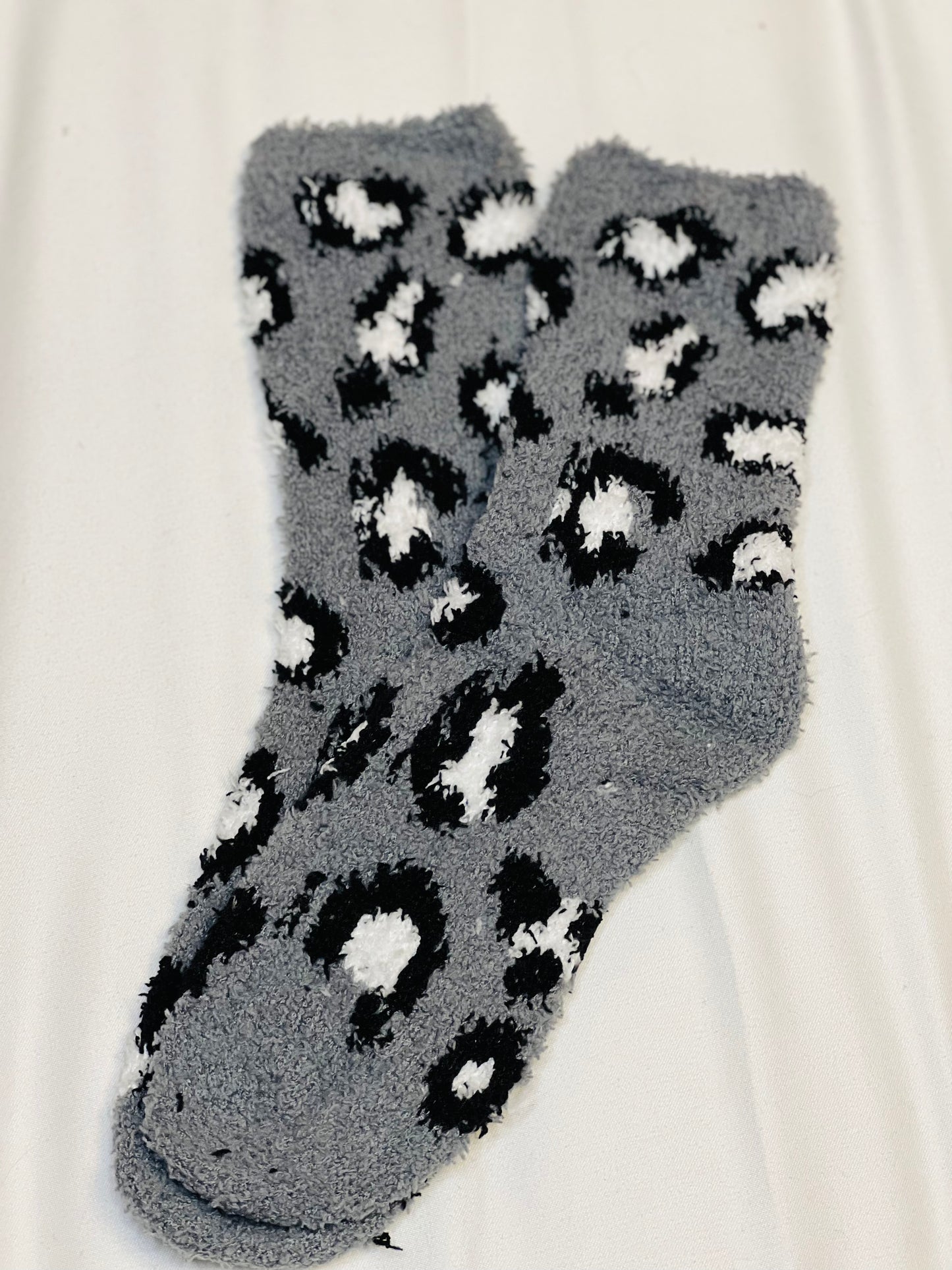 Staying Comfy Fuzzy Leopard Print Socks